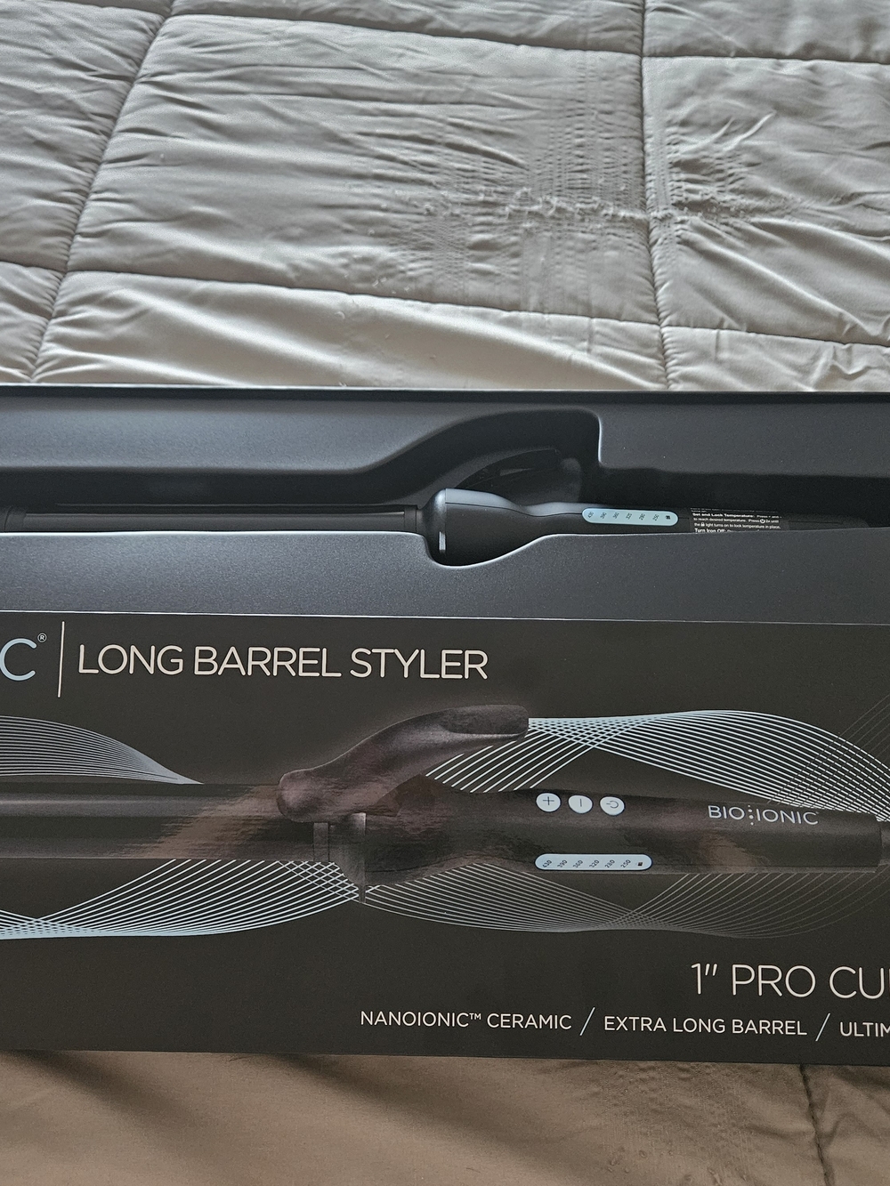 Bio Ionic Long Barrel Curling Iron - Black with Teal Accents